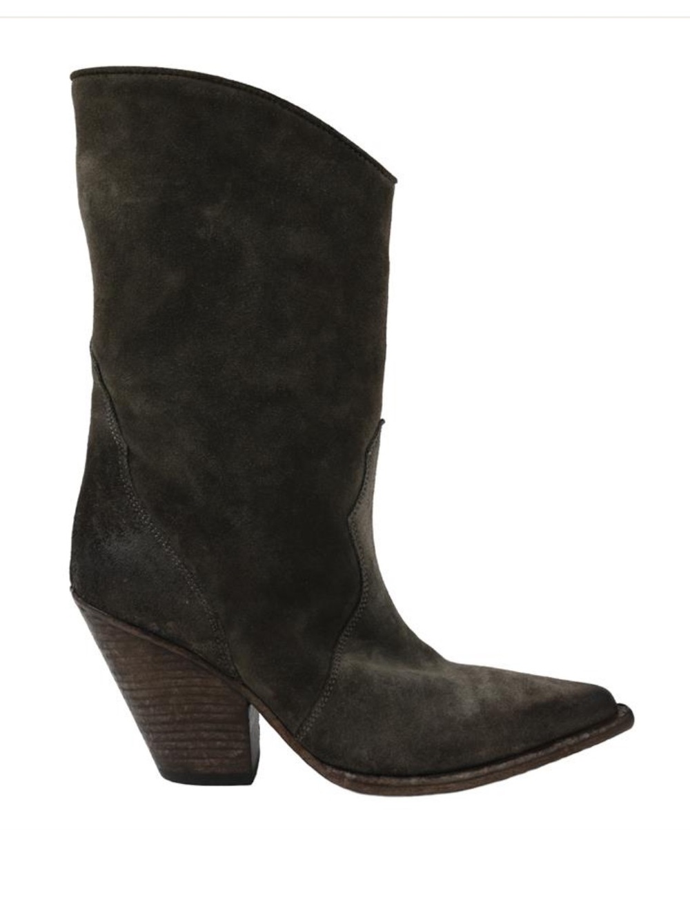 Vero Cuoio Olive Suede Pointed-Toe Mid-Calf Boots
